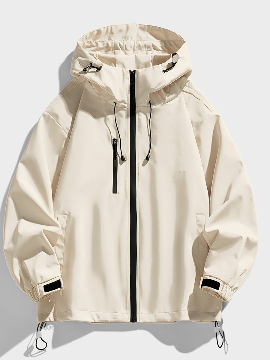 Men'S New Jacket Coat Spring Autumn Casual Jacket Sports Outdoor Zipper Pocket, Hooded Design Casual Outdoor Coat - Apricot