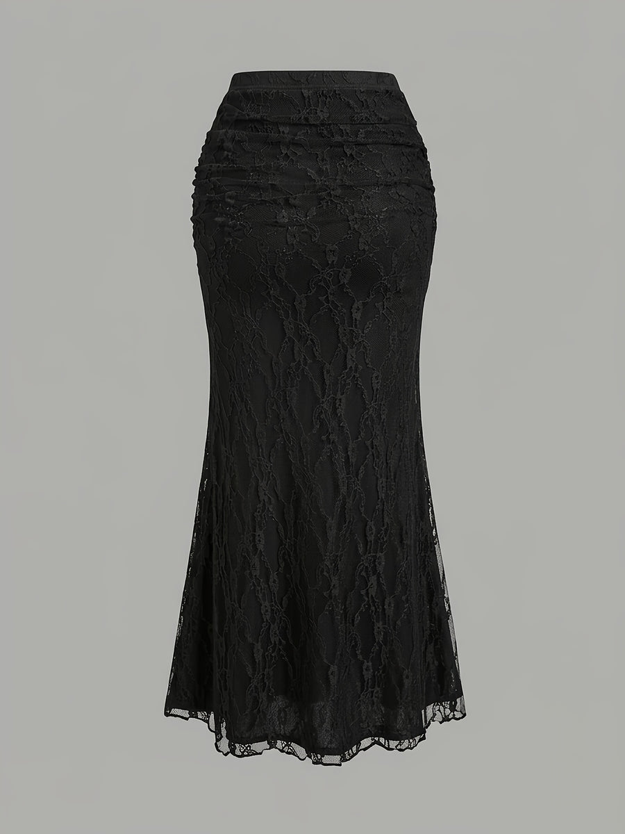 French-Style High-End Lace Mermaid Skirt for Women, Slim-Fit Commuter Daily Long Skirt - Black