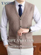 Men'S Fall Winter Knit Cardigan Vest with Pockets, Old Money Style, Soft Warm Cold-Resistant, Ideal for Daily Casual, Outdoor Activities & Casual Layering, Perfect Gift for Father And Husband - Camel
