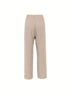 Women'S Solid Color Long Pants, Side Seam Lace Trim, Casual Wear, Loose Trousers - Apricot