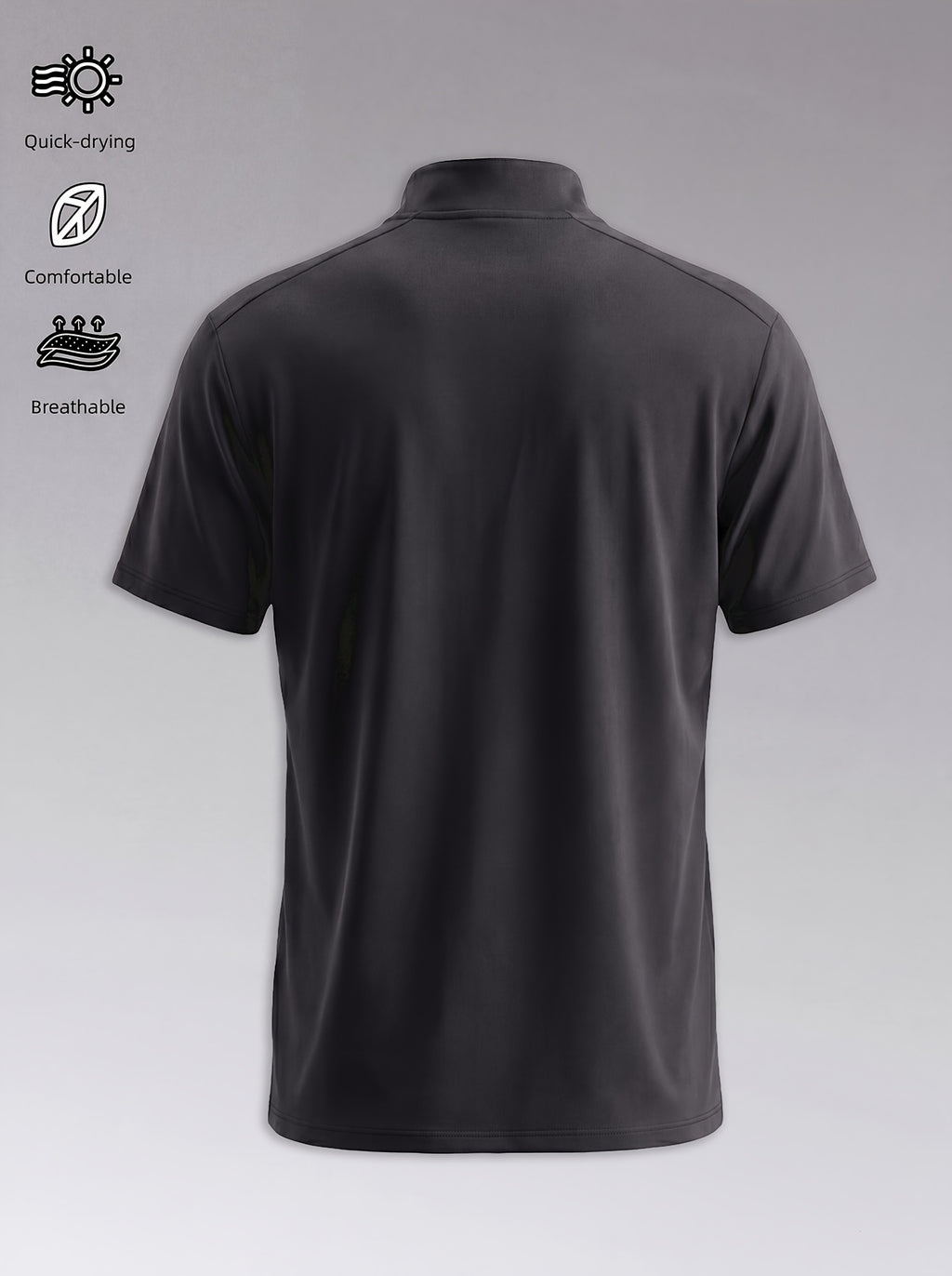 Men'S Stand-Up Collar Fitness Sweatshirt, 1/4 Half-Zipper Short Sleeve, Quick-Dry Breathable Slim Fit, Suitable for Cycling, Running, Gym Training - Black