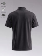 Men'S Stand-Up Collar Fitness Sweatshirt, 1/4 Half-Zipper Short Sleeve, Quick-Dry Breathable Slim Fit, Suitable for Cycling, Running, Gym Training - Black