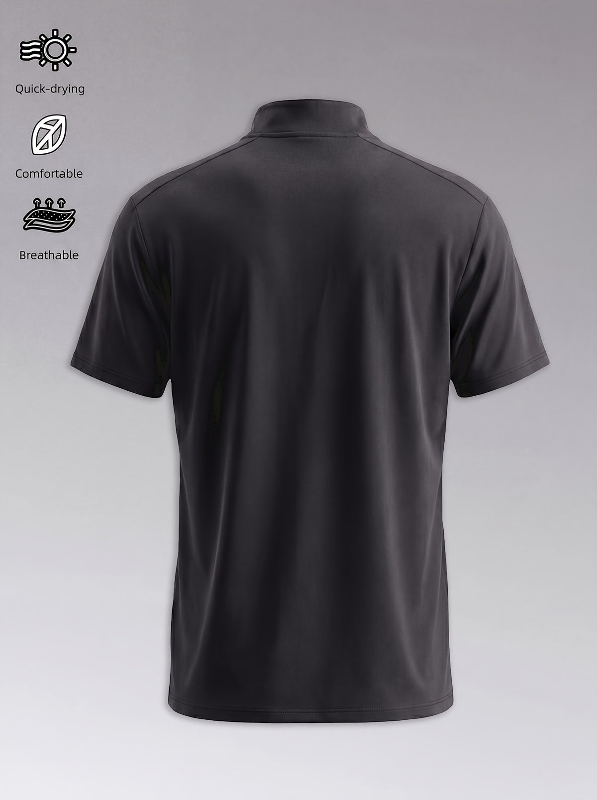 Men'S Stand-Up Collar Fitness Sweatshirt, 1/4 Half-Zipper Short Sleeve, Quick-Dry Breathable Slim Fit, Suitable for Cycling, Running, Gym Training - Black