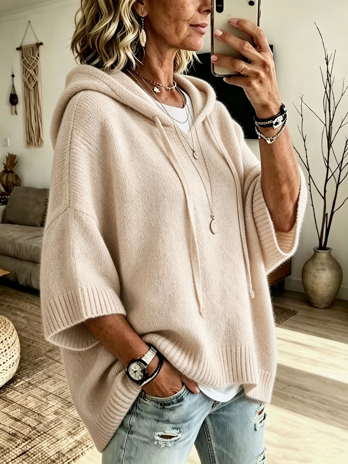 Women's Casual Drawstring Hooded Sweatshirt, a Spring/autumn Top for Curvy Women, Suitable for Commuting and Casual Wear. Size Runs Small, Order One Size up Is Recommended - Khaki