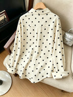 Women'S Y2K Retro Casual Loose Long Sleeve Button-Up Polka Dot Printed Lapel Shirt, Elegant Vintage Casual Style Suitable for Outdoor Leisure Walking Shopping Wear ZD260604061 - Multicolor