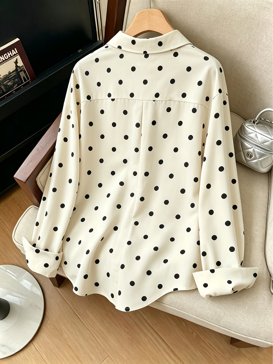 Women'S Y2K Retro Casual Loose Long Sleeve Button-Up Polka Dot Printed Lapel Shirt, Elegant Vintage Casual Style Suitable for Outdoor Leisure Walking Shopping Wear ZD260604061 - Multicolor