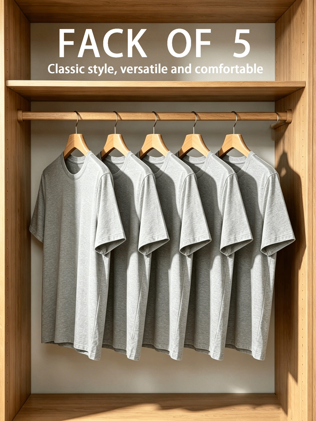 5pcs Set, 5pcs, Solid Color Round-Neck Fashionable Easy Slim-Fit Loose Short-Sleeve T-Shirt, Summer/Spring Women'S 5pcs Top Set, Available in Small Or - Light Grey