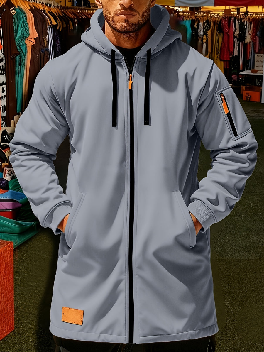 New Men's Casual Sports Sweatshirt and Hooded Long Knitted Jacket, Featuring a Multi-pocket Style. The Overall Fit Is Loose and Elegant. Fashionable Outdoor Casual Sweatshirt, Long-sleeved Cardigan, Hooded Design, Winter Clothes for Men - Light Grey