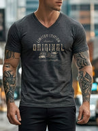 Cotton V Neck Slim Fit Men's T-Shirt Limited Edition Original Print Casual Wear for Spring And Summer Gift for Him - white+dark gray