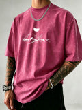 Men's Heavyweight Short Sleeve Washed Vintage Fashion Print Retro Acid Wash Distressed Design Street Trendy  Breathable Heavyweight Fabric Hip Hop Gym Athletic Tee 2026 Summer - Rose Red