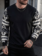 Men'S Autumn Winter Round Neck Plush Sweatshirt, Fashionable Color-Block Patchwork Design And Solid Color Style, Wrinkle-Resistant Soft Knit Fabric, Very Practical. Suitable for Students' Daily Wear on Campus, Outings, Dates, Commuting, Camping - Black