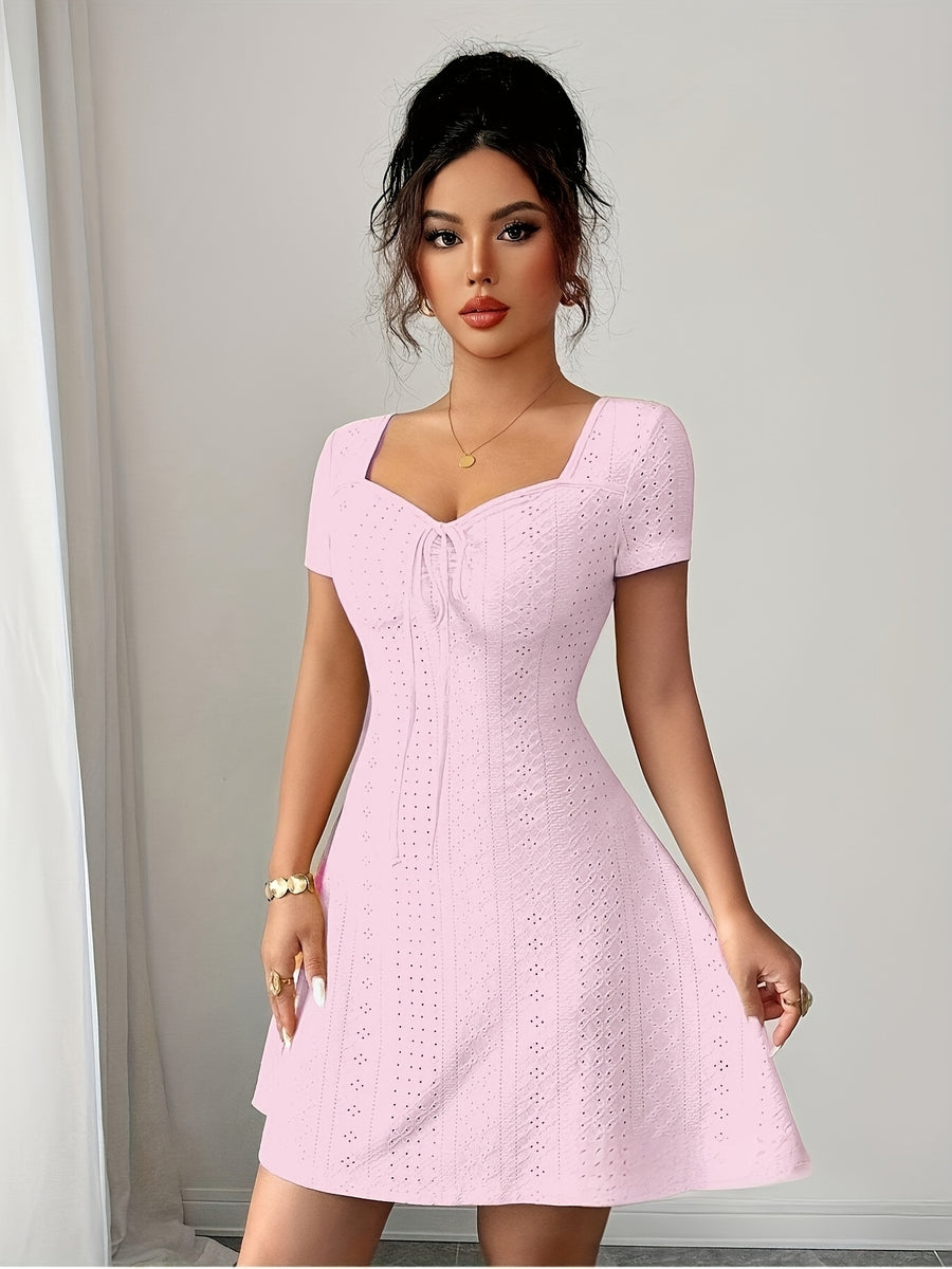 Women'S Summer Jacquard Sexy Slim Fit Mini Dress - Pink