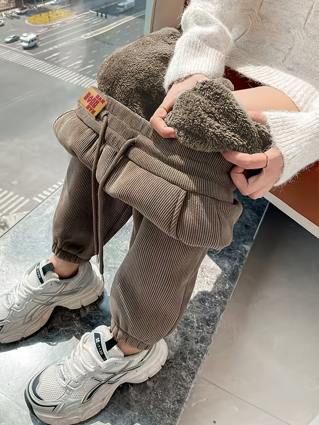 Leg Tied Harun Pants for Women, Autumn and Winter with Thick Velvet and Warm S Pants, Plus Sweatpants, Versatile Corduroy Casual Pants for Women - Khaki