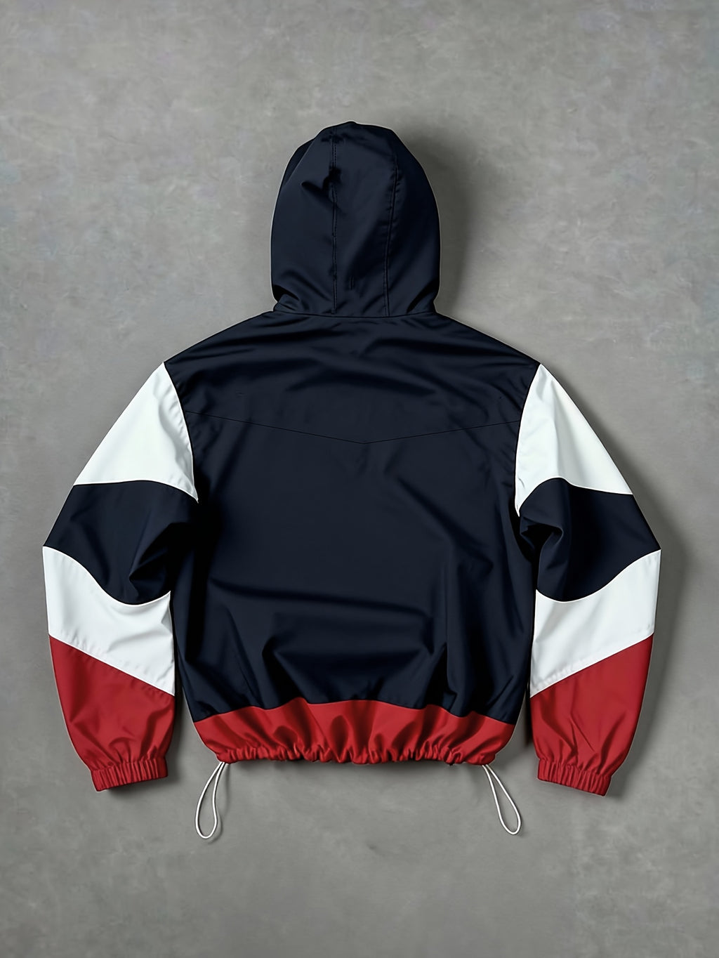 Men's American Streetwear Color-Block Half-Zip Hooded Jacket with Stand Collar & Letter Embroidery - Zippered Pullover Sweatshirt Suitable for Urban Fashion, Machine Washable, Casual Outerwear - Navy blue color