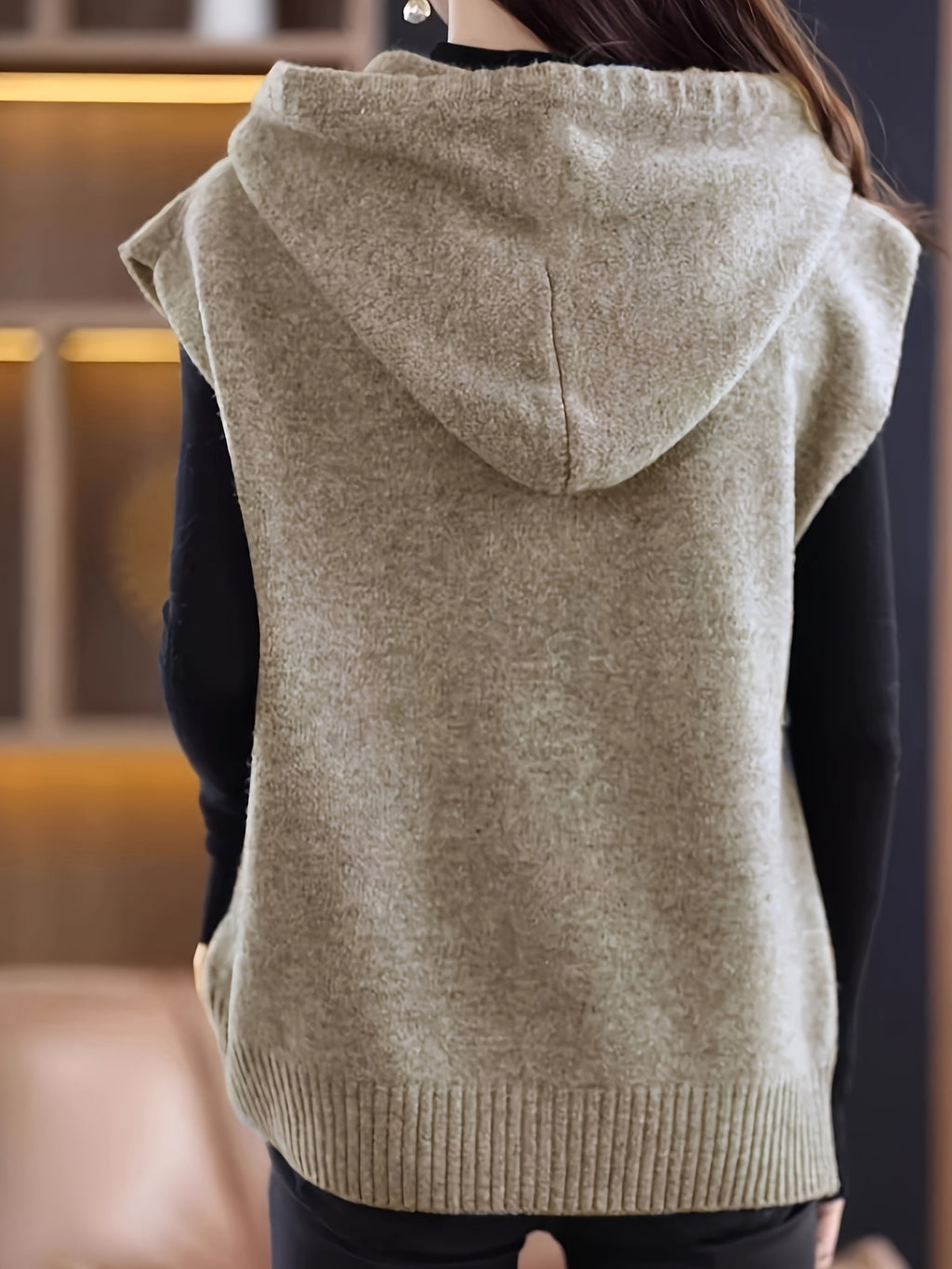 Women's Casual Hooded Sweatshirt - Relaxed Fit with Contrast Color Block Design, Ribbed Cuffs & Hem, All-Season Versatile Pullover for Casual Attire, Leisure Clothing, Hooded Pullover, Soft Texture Fabric - Khaki