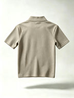 Men's Waffle Knit Half-Zip Short-Sleeve Shirt, Stand Collar Solid Color Casual Pullover Top, Simple Style - 【Brown】