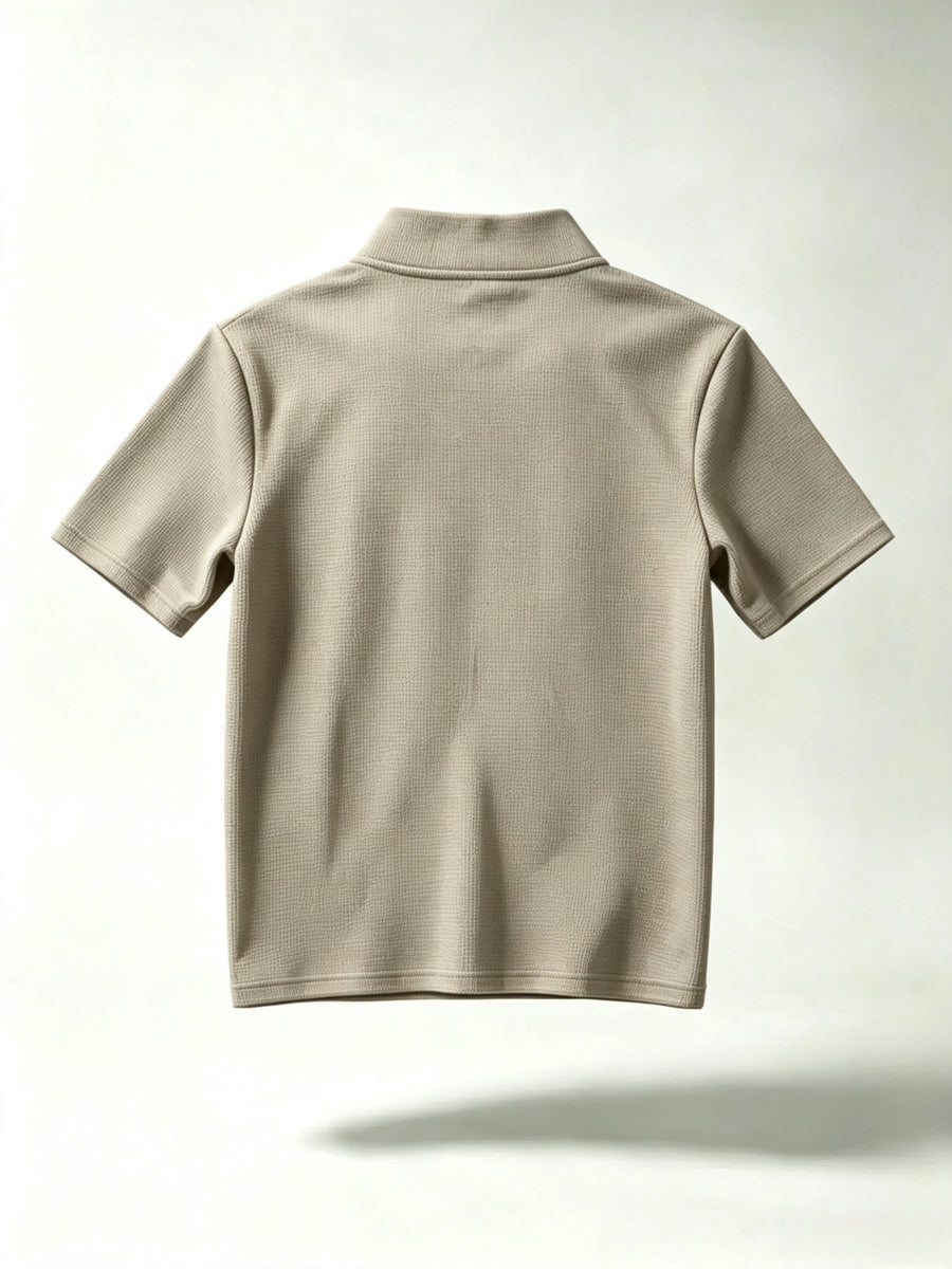Men'S Waffle Knit Half-Zip Short Sleeve Polo Shirt, Easy Sailor Print on Chest, Loose Fit Stand Collar Nautical Beach Top - 【Brown】