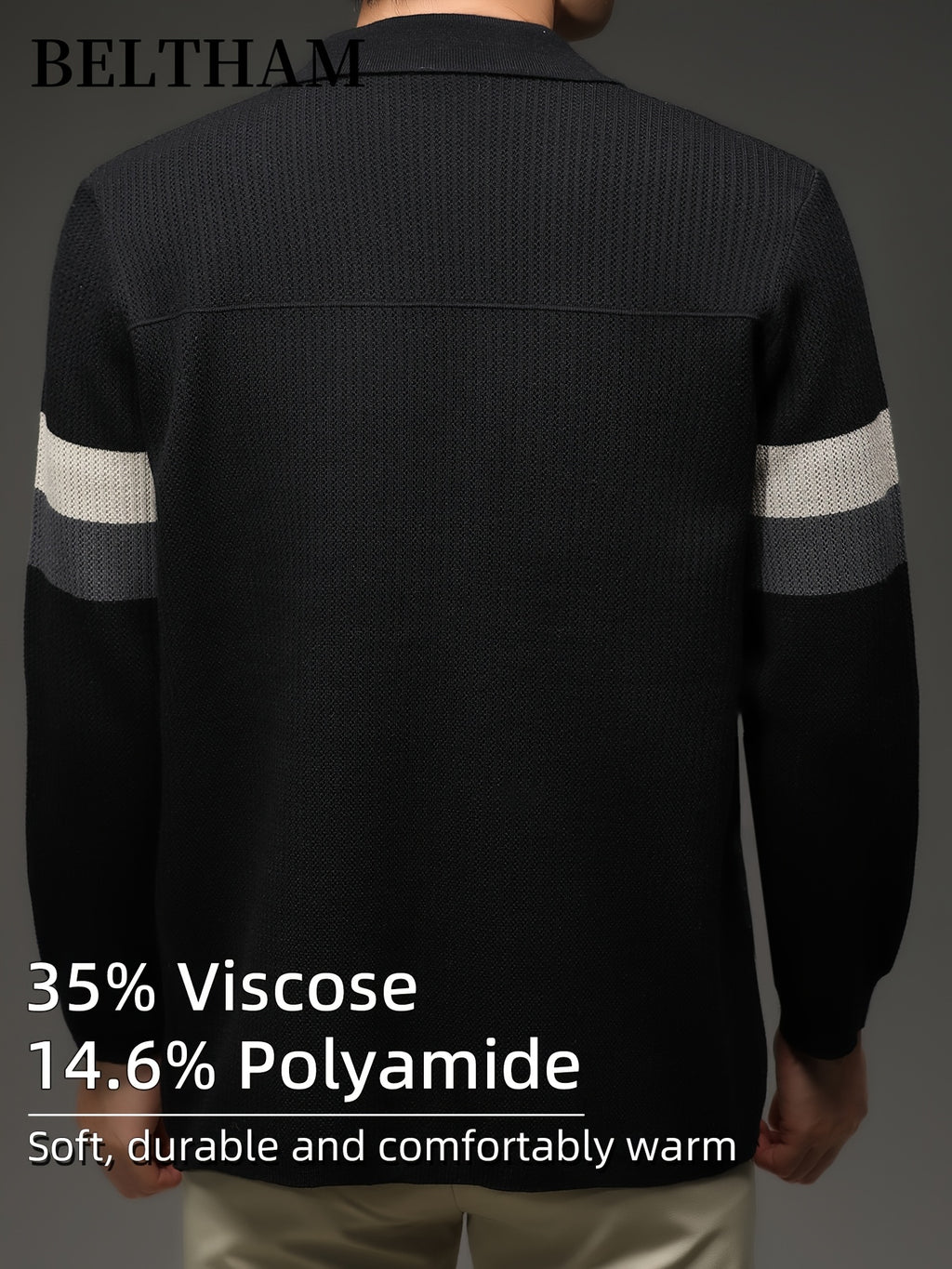 New Autumn Winter Men'S Striped Knit Cardigan, Ideal Gift for Dad And Husband, Lapel Collar Button Design, Soft Comfortable Knit Sweater, Minimal Elegant Versatile Top Cardigan Coat for Daily Outing Business Casual Camping Wear - Black