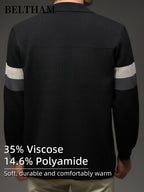 New Autumn Winter Men'S Striped Knit Cardigan, Ideal Gift for Dad And Husband, Lapel Collar Button Design, Soft Comfortable Knit Sweater, Minimal Elegant Versatile Top Cardigan Coat for Daily Outing Business Casual Camping Wear - Black