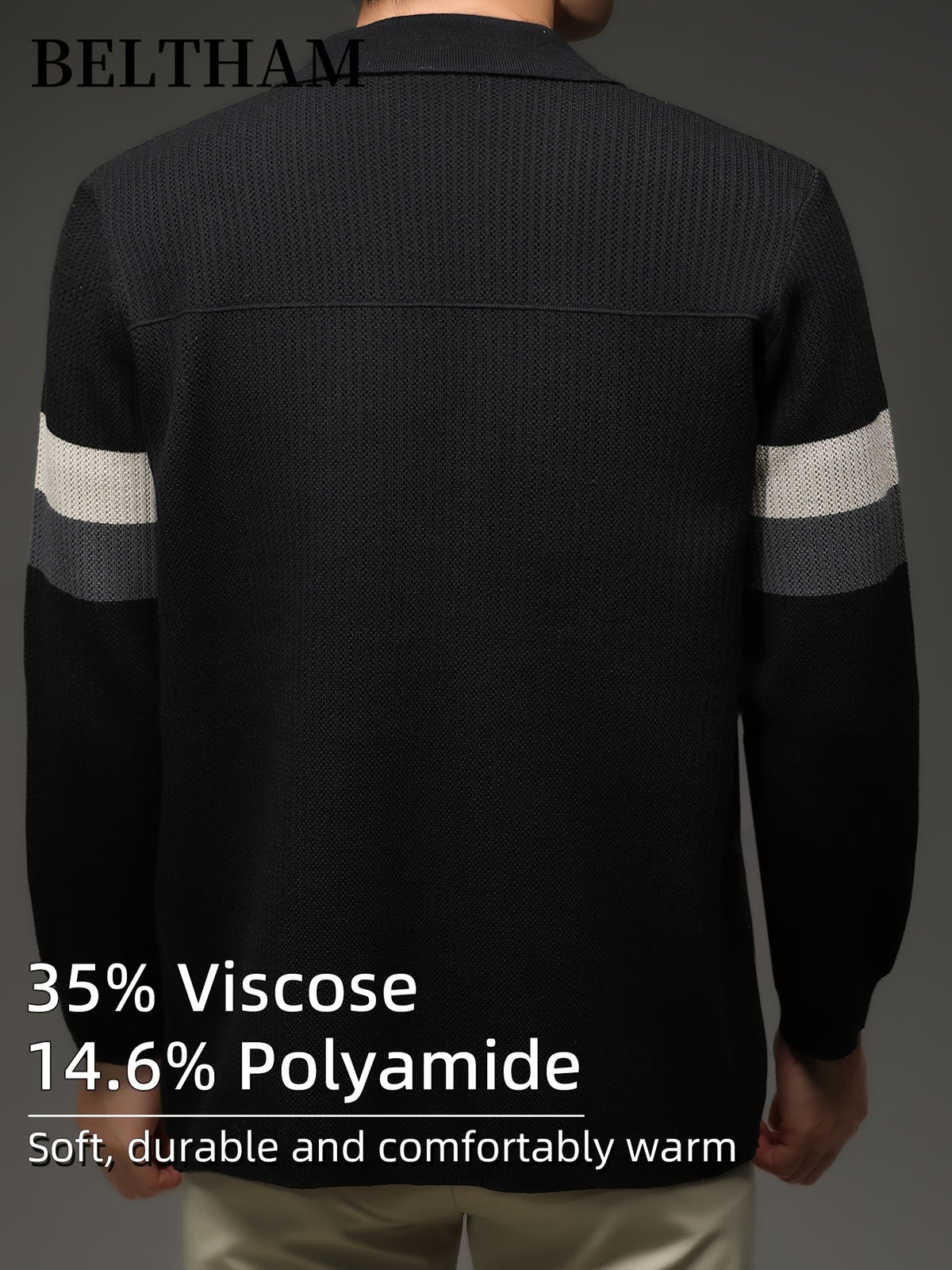 New Autumn Winter Men'S Striped Knit Cardigan, Ideal Gift for Dad And Husband, Lapel Collar Button Design, Soft Comfortable Knit Sweater, Minimal Elegant Versatile Top Cardigan Coat for Daily Outing Business Casual Camping Wear - Black
