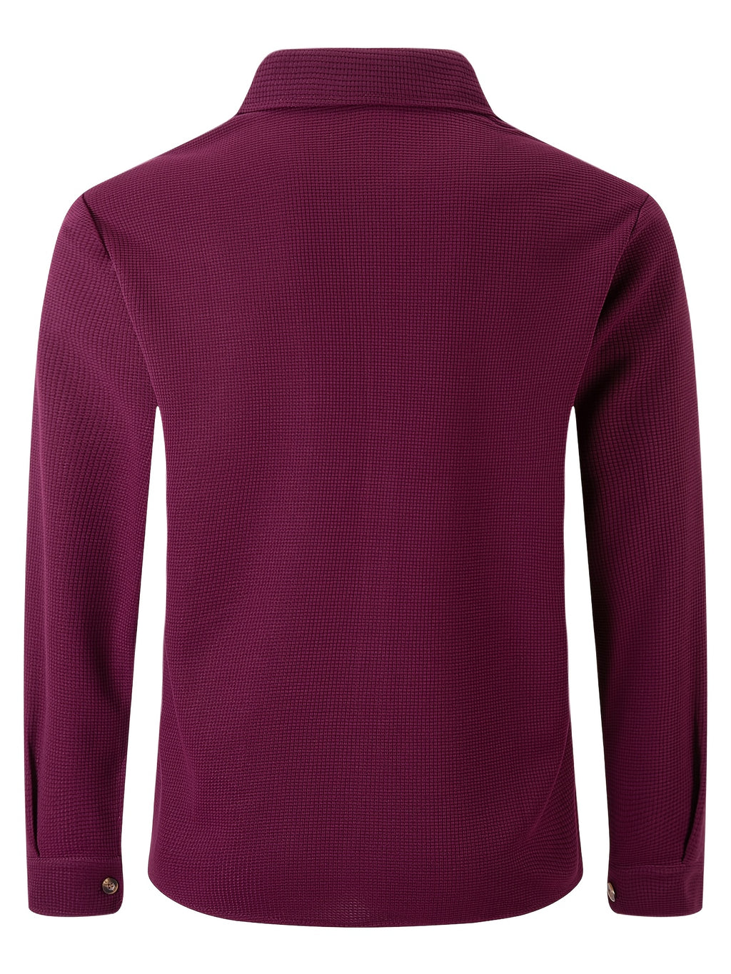 Men'S Waffle Knit Button-Up Shirt for Autumn/Winter, Lapel Pocket Long Sleeve Shirt Jacket, Casual Streetwear Loose Lightweight Casual Shirt Jacket - Burgundy