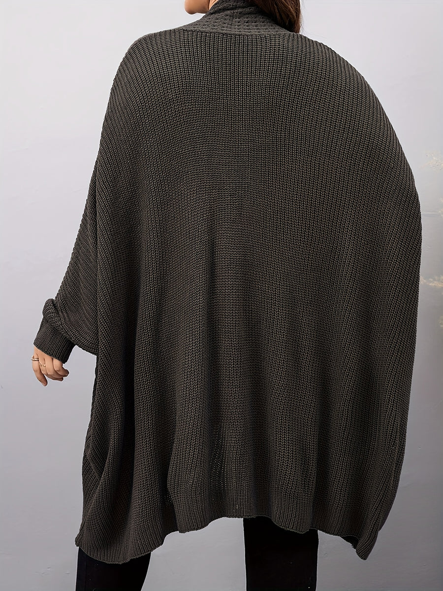 Plus Size, Plus Size Women's Batwing Sleeve Solid Open Front Cardigan - Dark Coffee