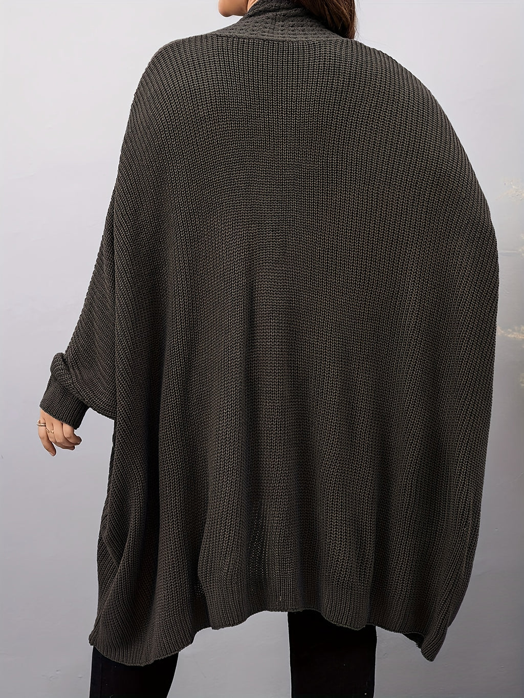 Plus Size, Plus Size Women's Batwing Sleeve Solid Open Front Cardigan - Dark Coffee