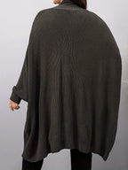 Plus Size, Plus Size Women's Batwing Sleeve Solid Open Front Cardigan - Dark Coffee