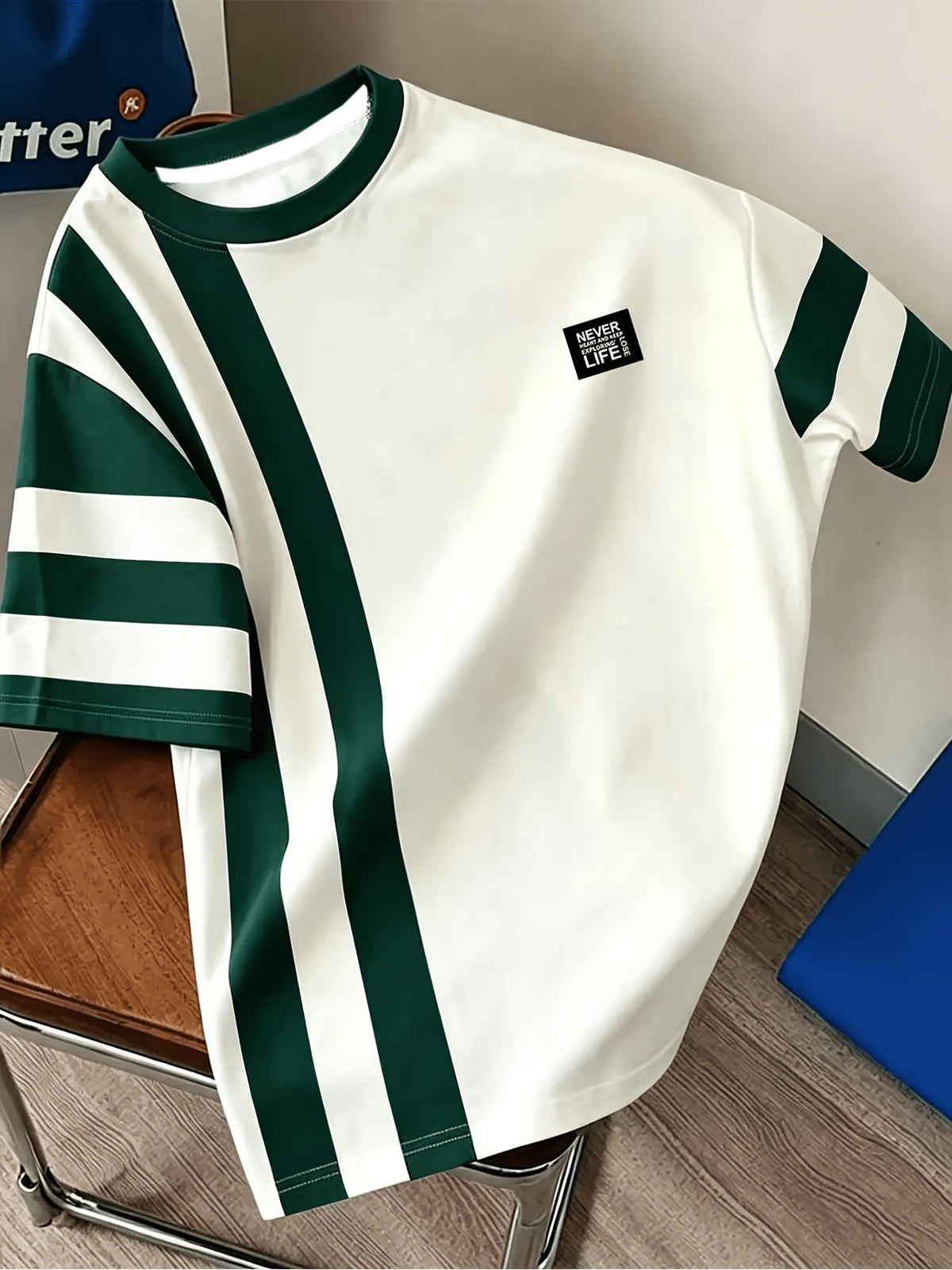 Men's Color Block Striped Crew Neck Short Sleeve T-Shirt, Simple Sporty Casual Color Block Striped Short Sleeve Top, Comfortable, Casual, Daily Wear, Digital Print - No Texture - Multicolor A
