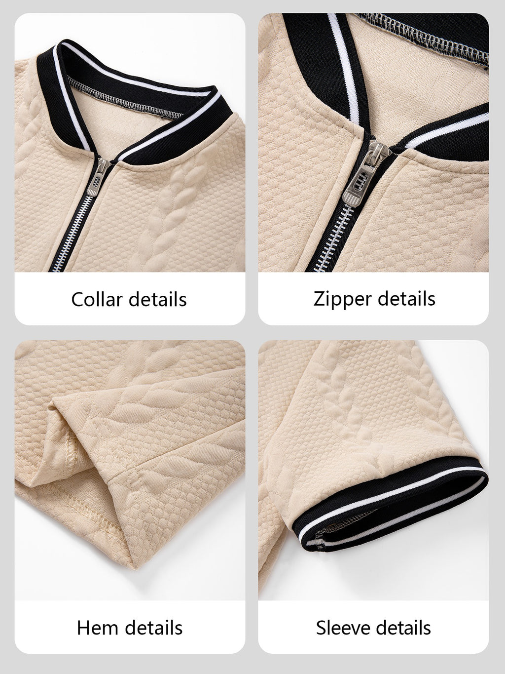 Men'S Cable Texture Short Sleeve Top, Retro Half-Zip Baseball Collar Polo Shirt, Summer Breathable Casual Versatile T-Shirt, Contrast White Trim Baseball Collar with Metal Half-Open Zipper, Suitable for Beach Vacation, Courtyard Leisure - Khaki