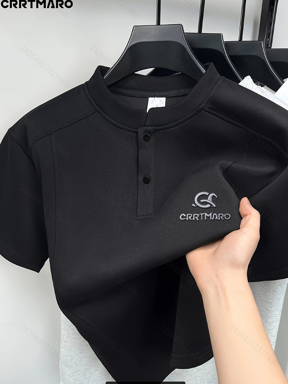 Carterma CRRTMARO Men's Classic Short Sleeve Polo Collar Solid Color Casual T-Shirt, Outdoor Casual Men's Apparel, Yimai - Black