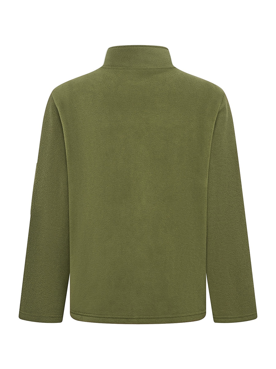 Men'S Autumn Winter New Fleece Lined Stand Collar Zipper Jacket, CAT Letter Print Long Sleeve Jacket, Multi-Pocket Design Casual Commute Trendy Top - Army Green 1