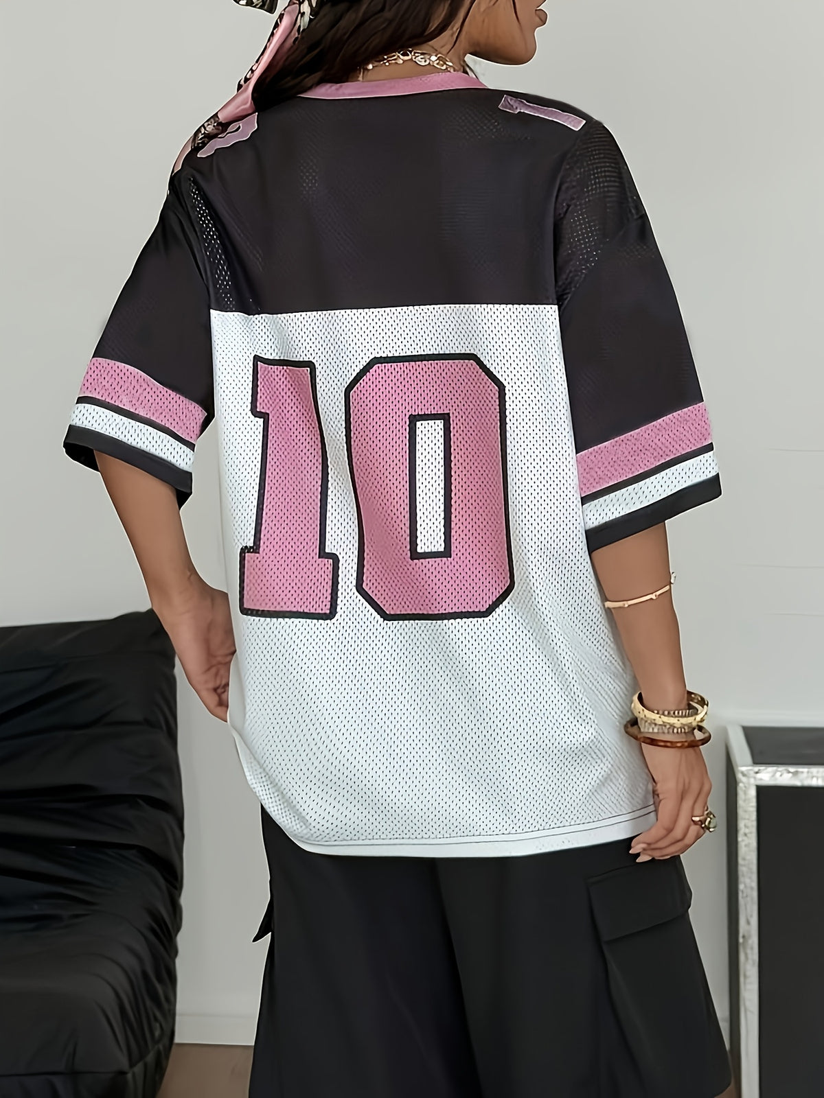 Women's Summer Streetwear Couple Matching Casual V-Neck Drop Shoulder Letter Print Loose Fit S T-S - Mixed colors