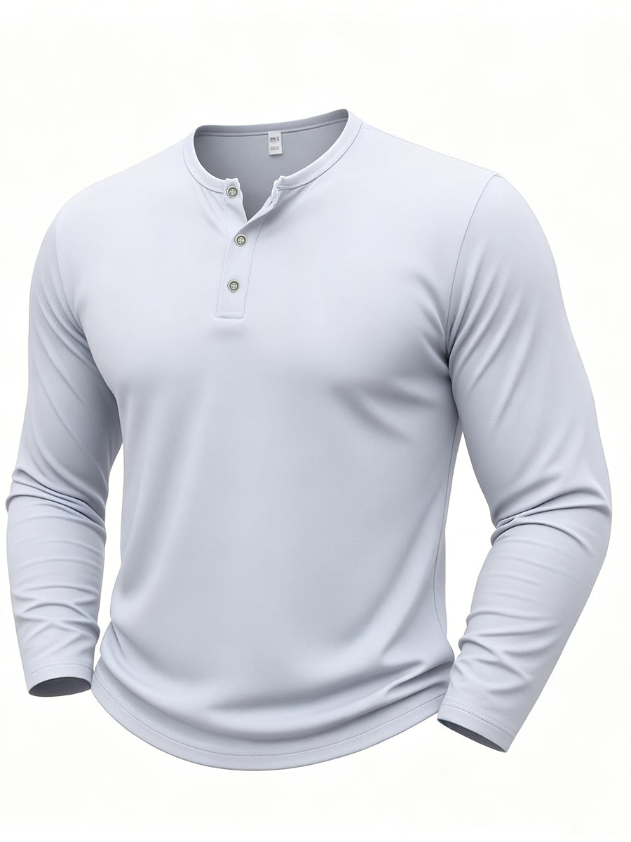 [Villa Joy Water OBM] [3pcs Set] Men'S Henley Collar Long Sleeve T-Shirt with Half-Open Door And Inner Long T-Shirt - Black