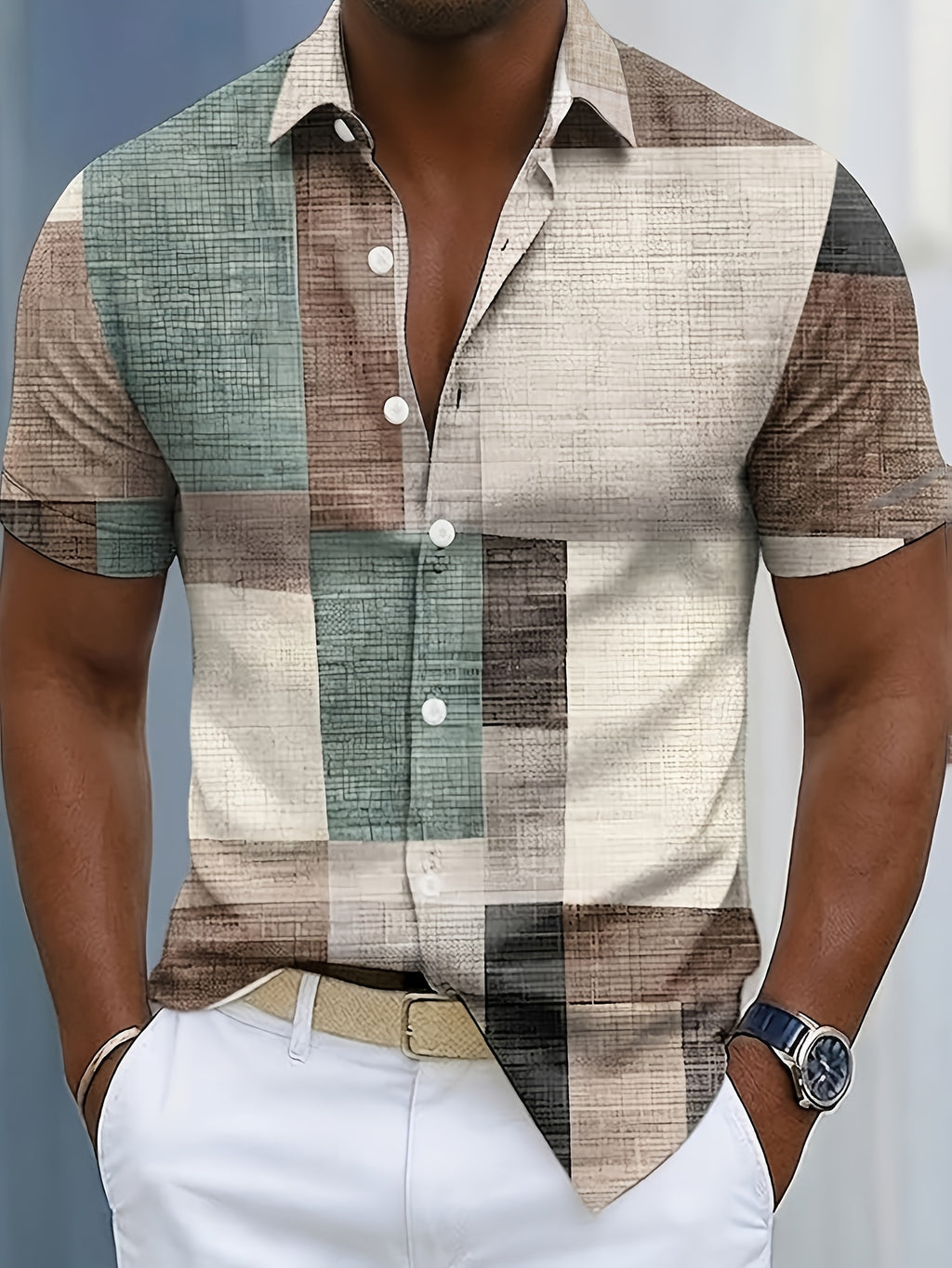 [Printed Design Not Textured] Men's Multi-color Plaid Short-sleeved Shirt, Summer Light Business Casual All-purpose Shirt - Mixed colors