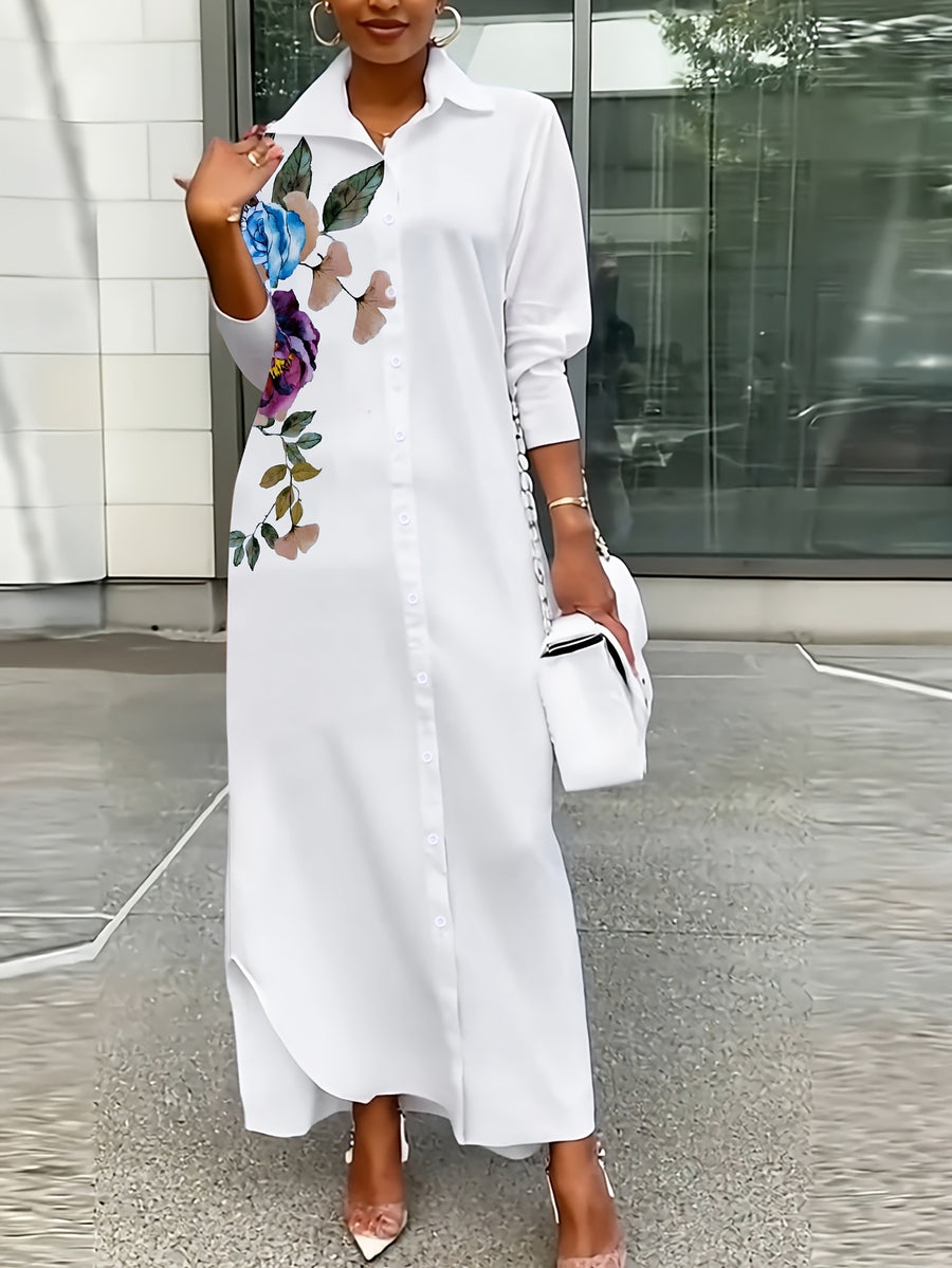 Plus Size, Women's Plus Size Casual Floral Print Shirt Dress for Spring and Autumn - Multicololr 6