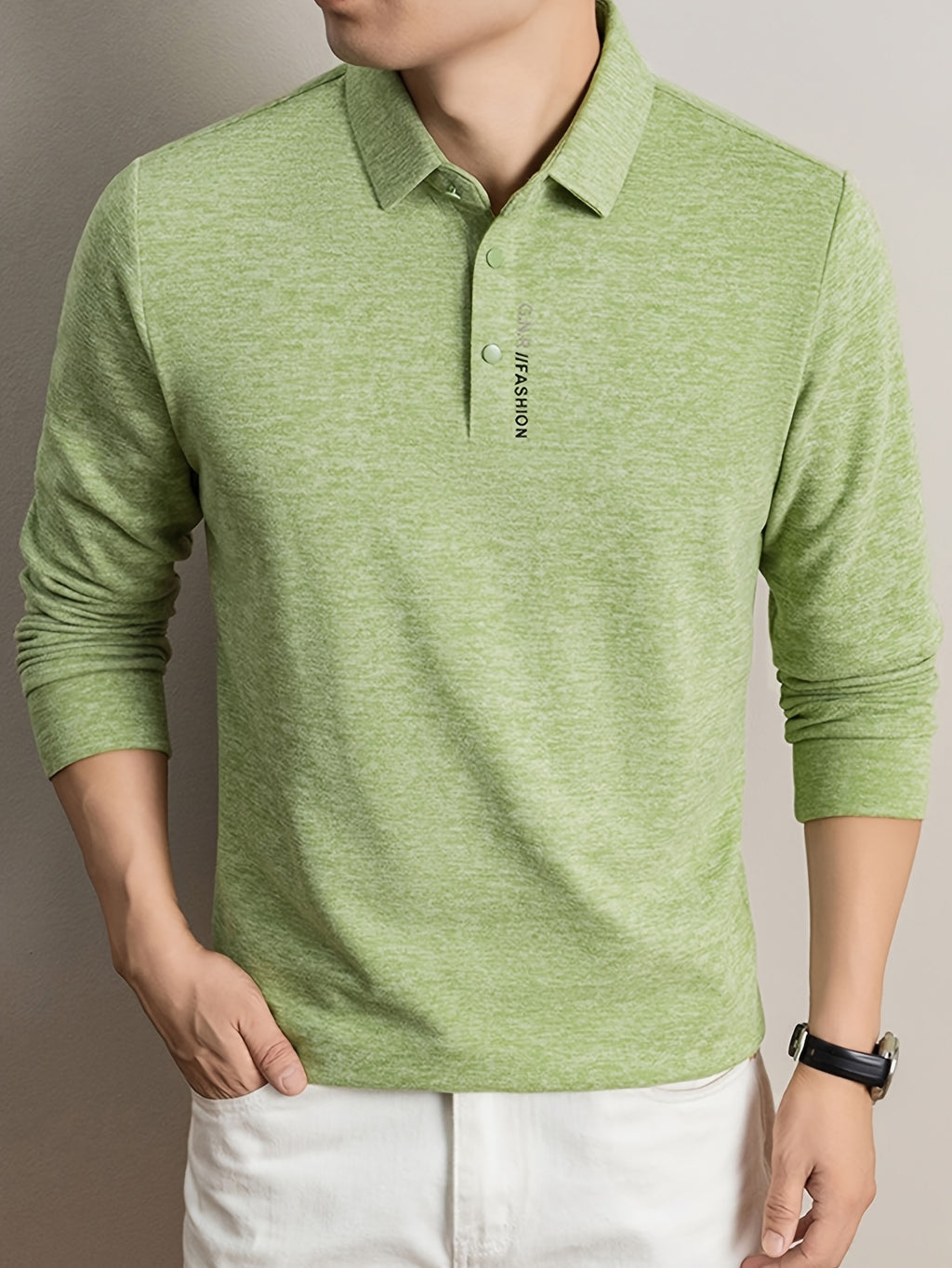 Men's Lapel Casual Knit Long-Sleeve Top, Slightly Relaxed Fit, Suitable for Both Business and Casual Wear, Ideal for Men's Commuting and Daily Use - SINBOS - Leaf Green