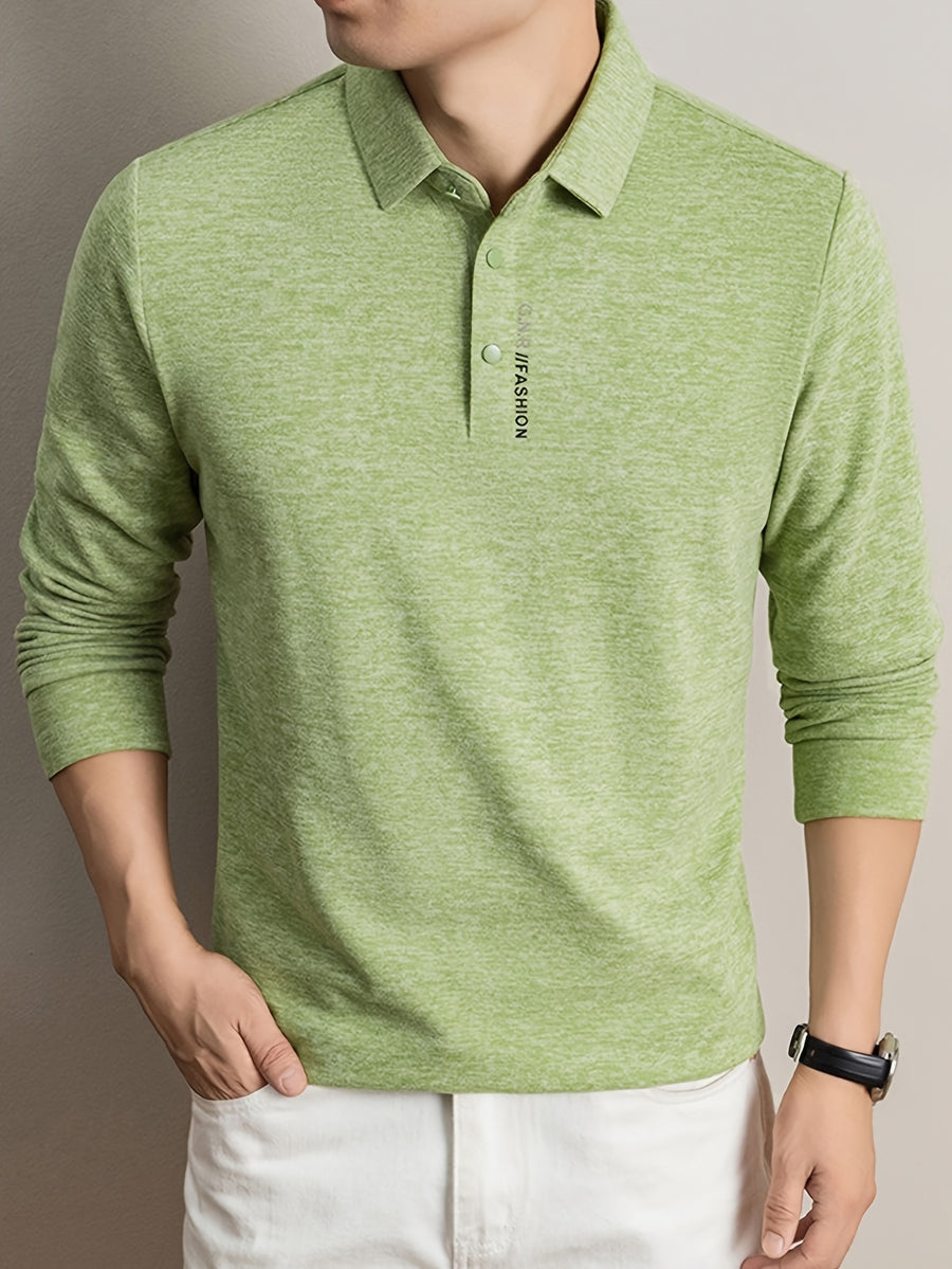 Men's Lapel Casual Knit Long-Sleeve Top, Slightly Relaxed Fit, Suitable for Both Business and Casual Wear, Ideal for Men's Commuting and Daily Use - SINBOS - Leaf Green