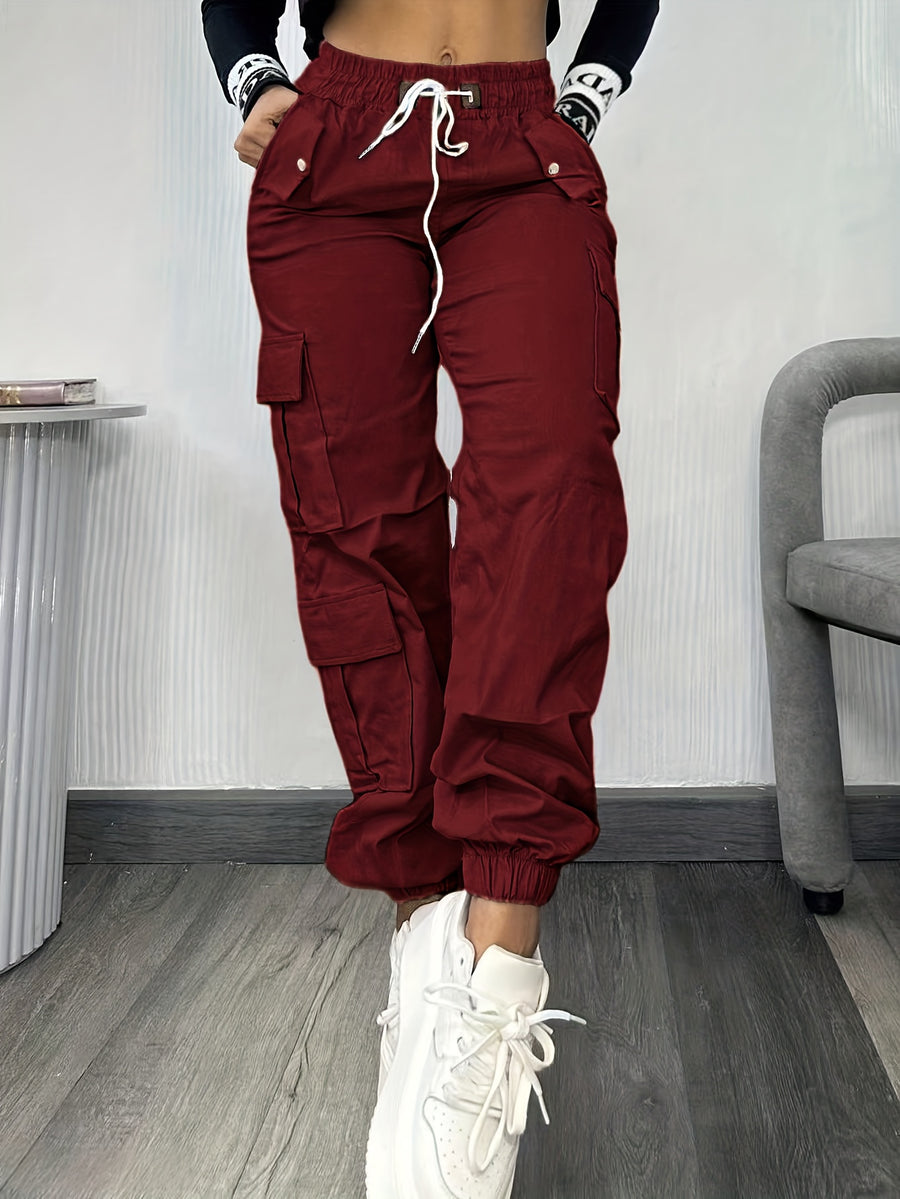Christmas, Women'S Casual Drawstring Elastic Waist Jogger Pants, Minimalist Design Y2K Street Style Multiple Pockets Spring/Summer - Burgundy