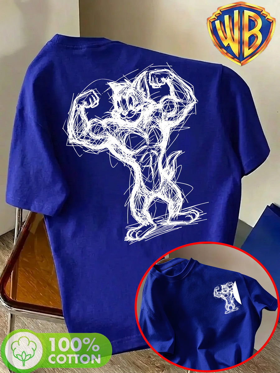 Warner Authorized License] Unisex Summer Loose Round Neck Short Sleeve T-Shirt, Suitable for Daily Commute Street Outings City Travel And Friend Gatherings Fitness Wear - Royal Blue