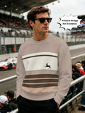 (Print Design - Not Textured) Men'S Round Neck Sweatshirt Light Gray Brown Striped Deer Pattern Casual Sport Daily Wear Fashion Trendy Autumn New Random Print - Mixed colors