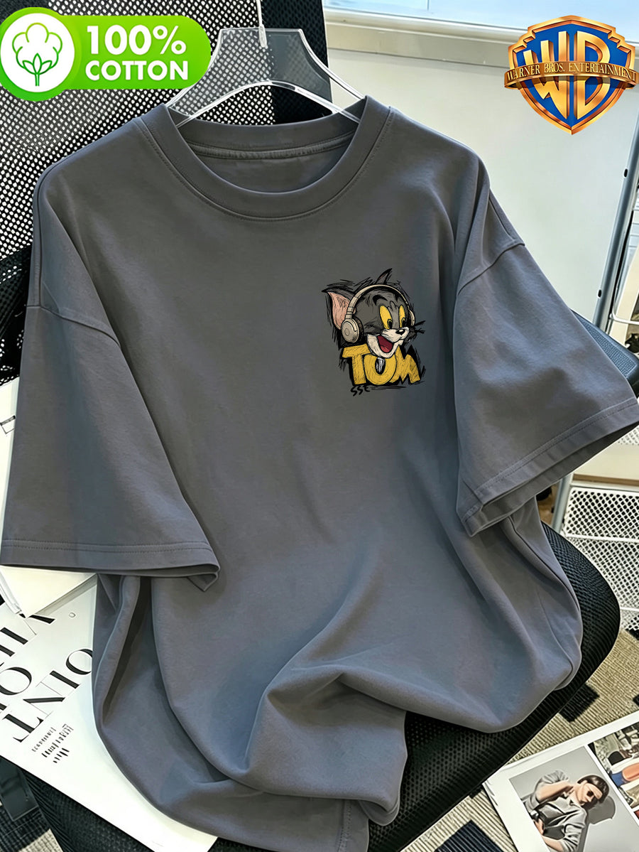 [Warner Official License] Crew Neck Casual Short Sleeve Top, Men's 100% Casual Comfortable and Versatile Summer Short Sleeve T-Shirt, Suitable for Outdoor Wear, Gym, Office and Everyday Fashion-men and Women Can Wear - Dark Gray