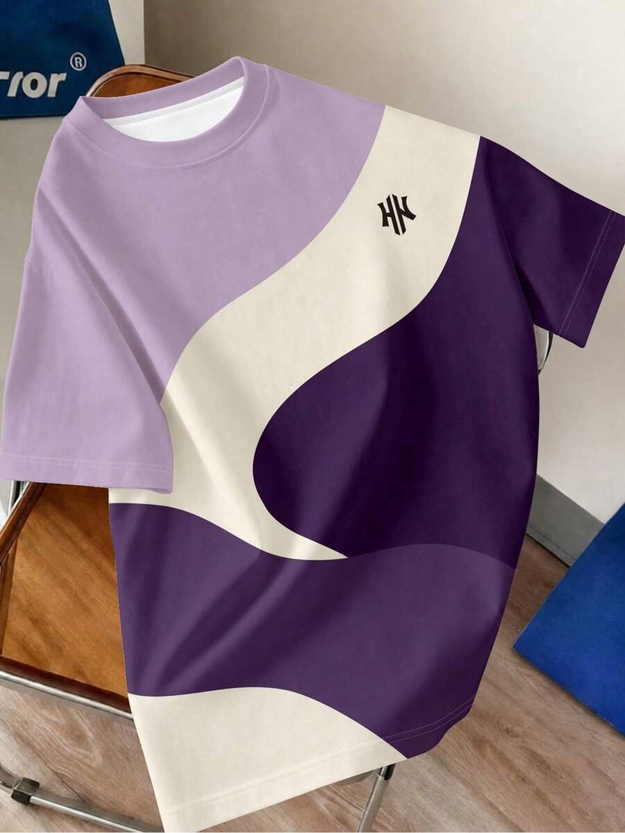 Ins-style Simple and Versatile Round-neck Short-sleeve Top with Green and White Wavy Color-block Contrast and Letter Print Design. A Fashionable, Thin, and Breathable T-shirt That Is Machine Washable. Suitable for Daily Commutes, Outdoor Sports - Mixed Color 4