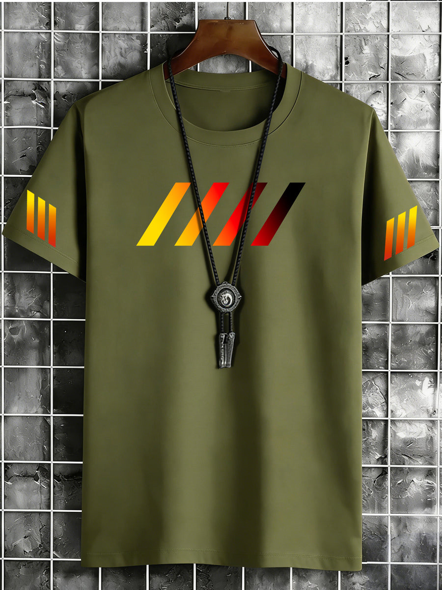 Men'S Casual Sports Short Sleeve T-Shirt with Gradient Diagonal Stripe Pattern Comfortable Breathable Quick-Drying Cool Suitable for Daily Wear Outdoor Jogging Available in 8 Colors Suitable for All Seasons - Olive Green