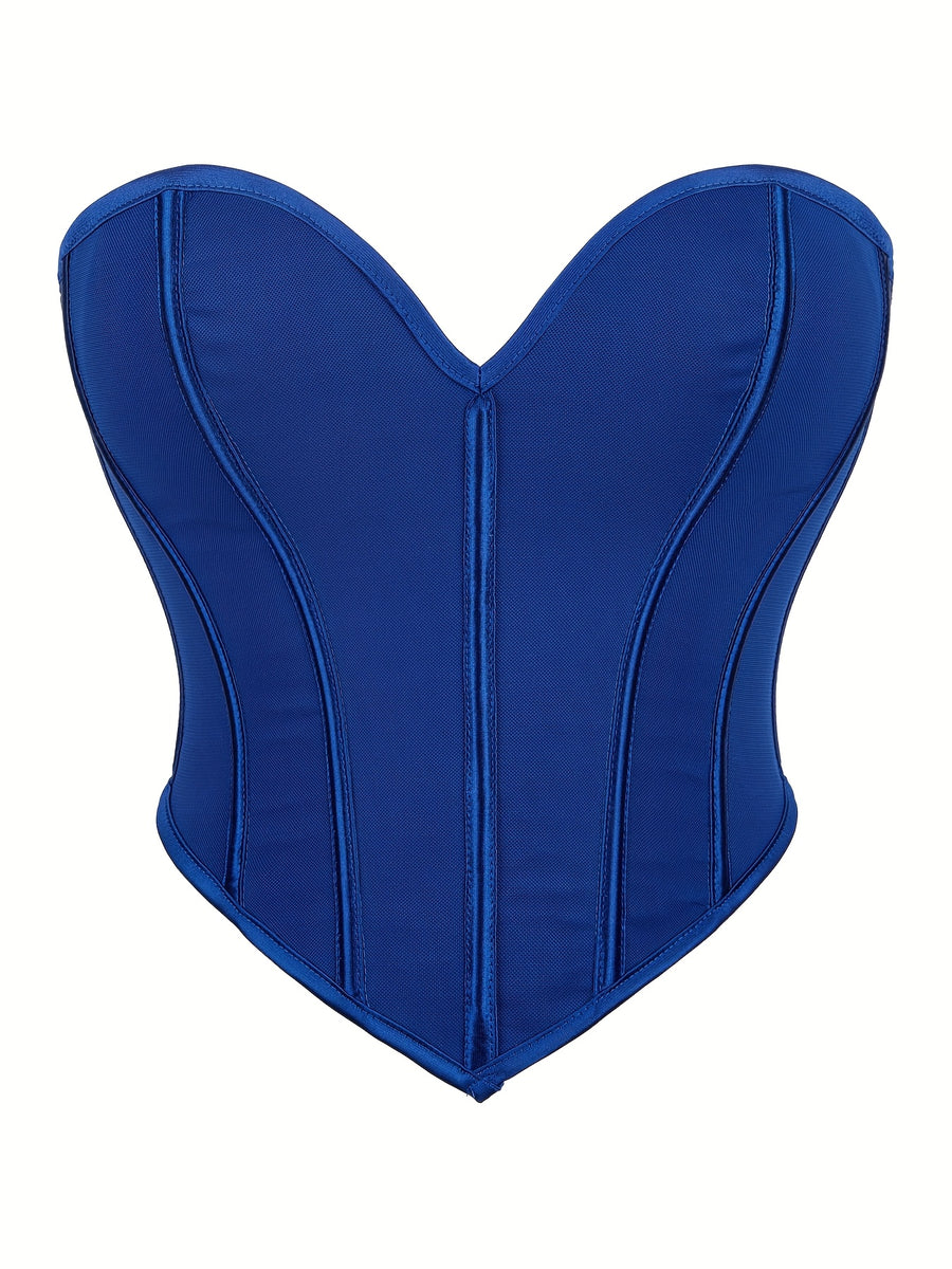 Sexy Women's Strapless Mesh Top, Breathable Double-Layer Frosted Texture, Women's Sexy Court-Style Corset Top - Blue