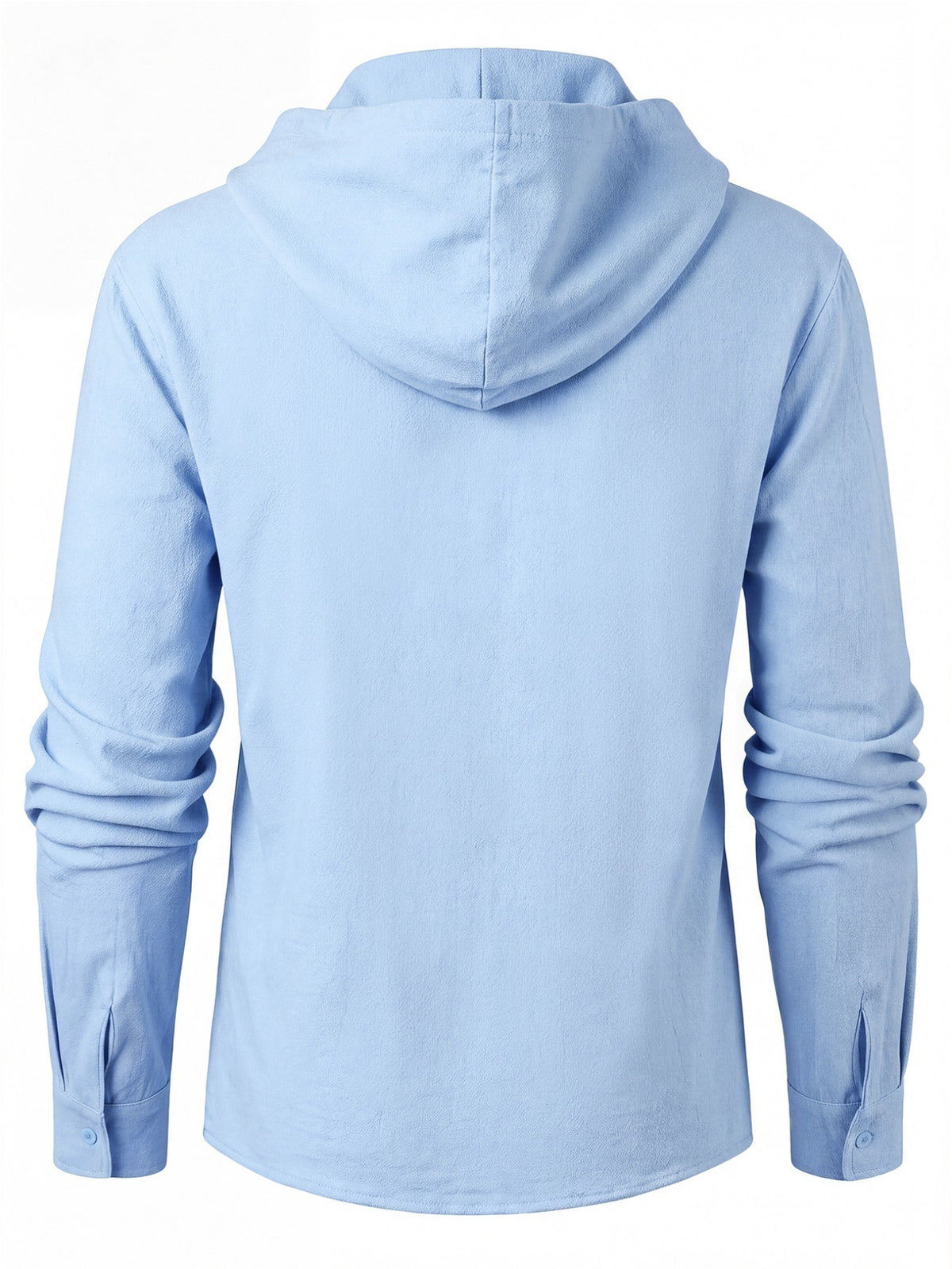 Men'S Linen Long Sleeve Hooded Top, Mountain Scenery Print on Chest for Statement Piece, Cross-Strap V-Neck Design with Curved Hem, Ideal for Beach Trips And Short Stays - Sky Blue