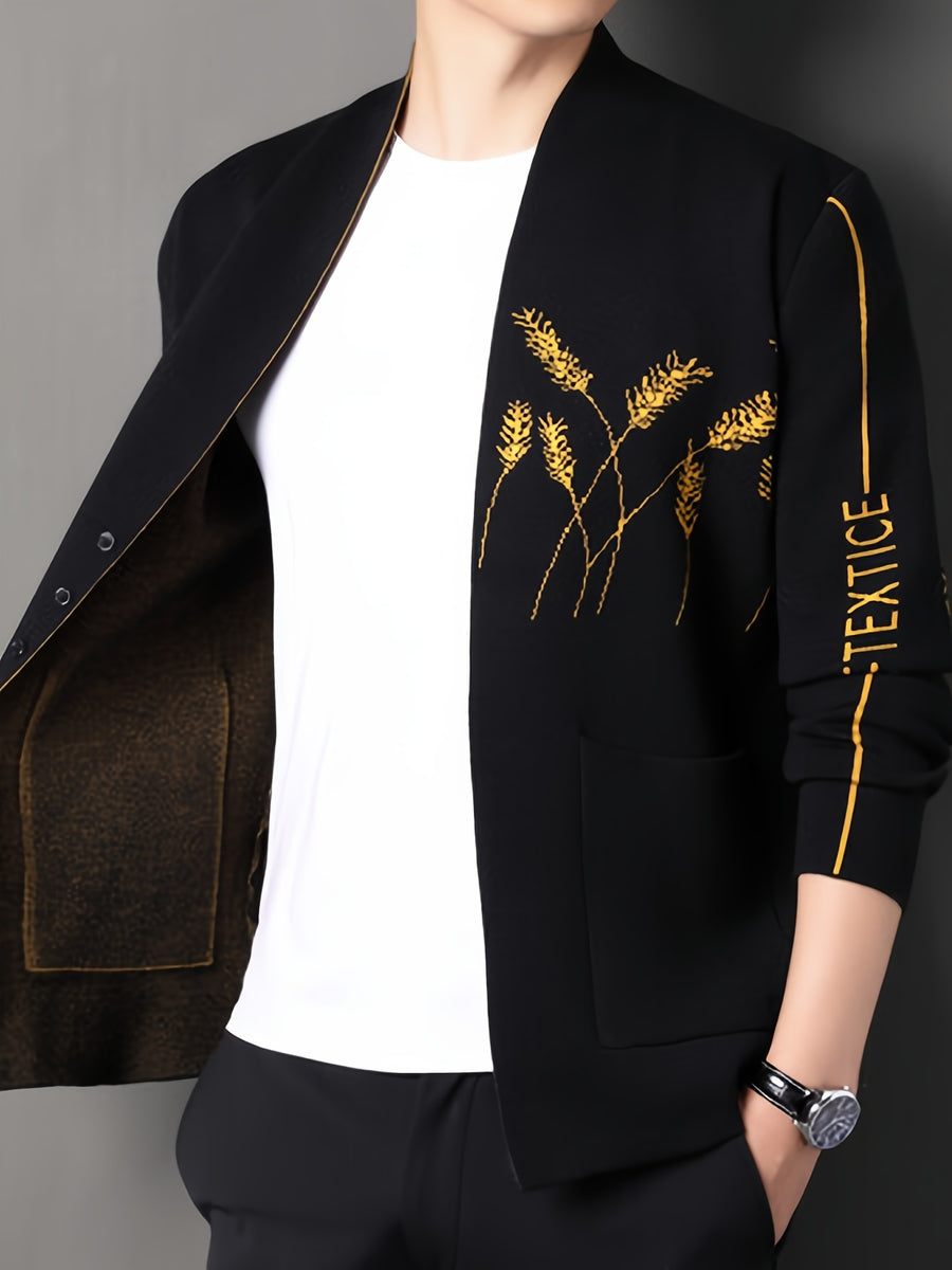 Father'S Day Gift for Men 2024 New Men'S Wheat Ear Jacquard High-Elastic Knit Cardigan, Fashionable Japanese Korean Trendy Outerwear Top - Black