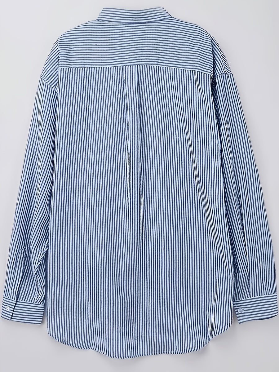 Men's Blue Striped Long-sleeve Shirt, Spring/autumn Style - Blue