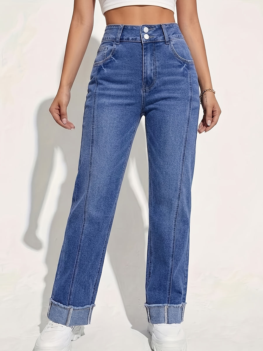 Women'S Fashion Trend Double-Breasted Flared Denim Jeans - Royal Blue
