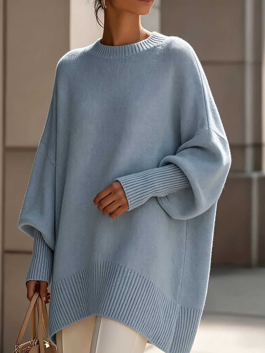 New Autumn/Winter Loose-Fit Crewneck Sweater for Women, Soft, Skin-Friendly, and Flowy for a Effect, Simple and Versatile for Daily Commuting - Blue